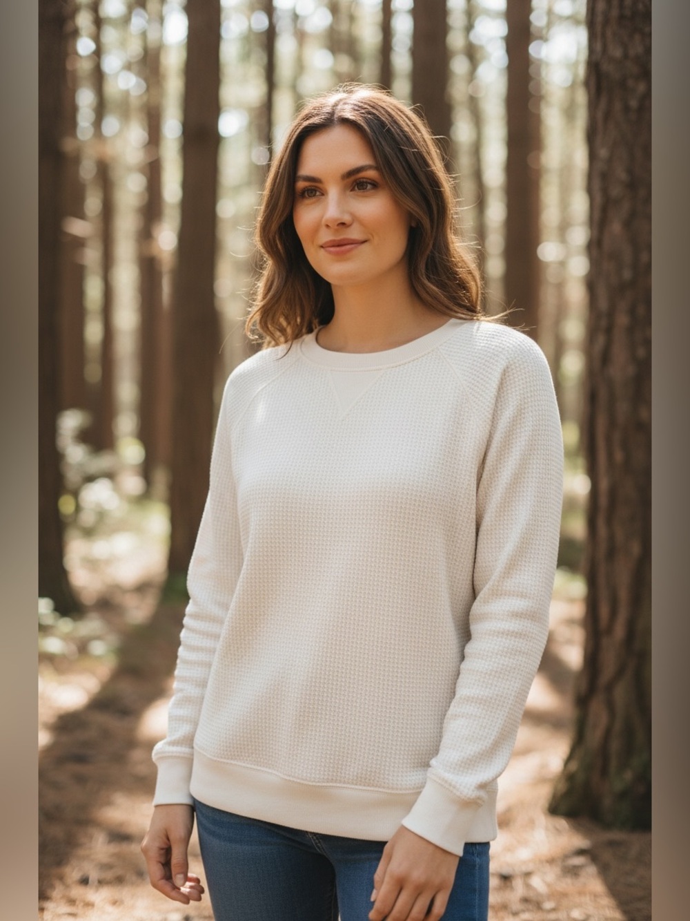 The North Face Women's Cream Waffle-Knit Crew Sweatshirt large